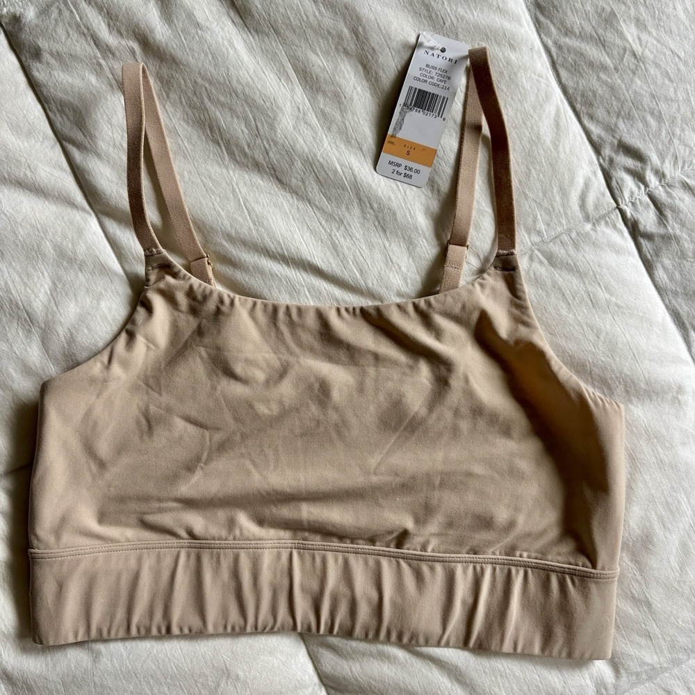 NWT Natori Bliss Flex Bralette Sports Bra Cafe Beige Nude Sz Small 725276 Lounge